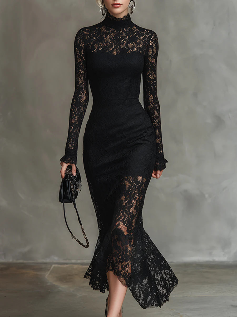Veronica | Vestido maxi preto em renda