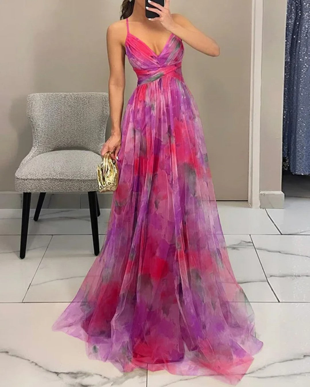 Gisela | Vestido comprido encantador com padrão floral