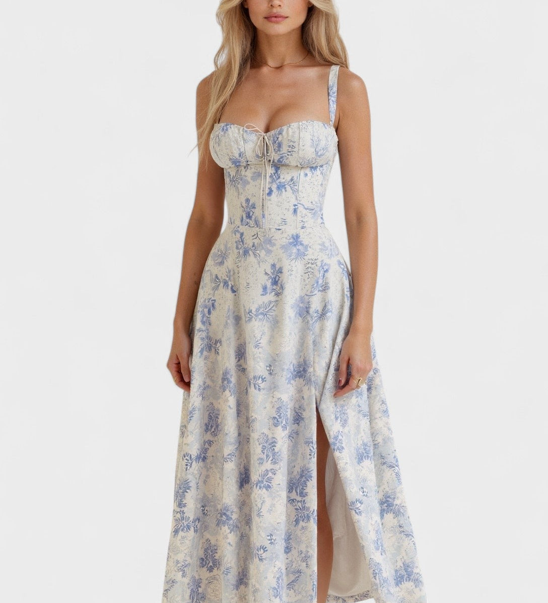 Carolina - Vestido Floral com Corpete Ajustado