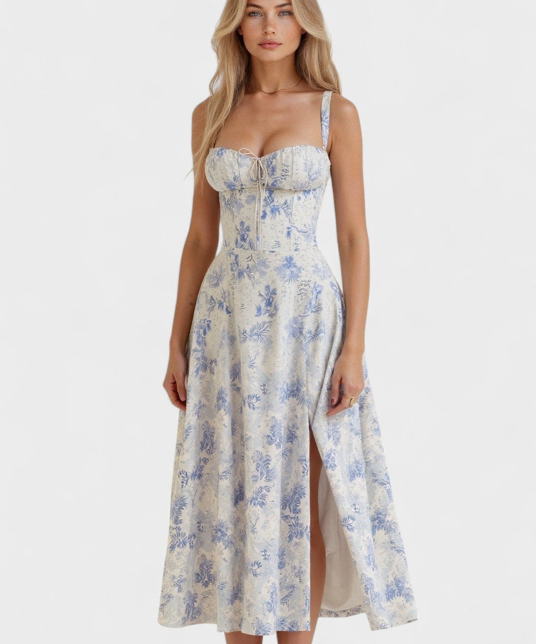 Carolina - Vestido Floral com Corpete Ajustado