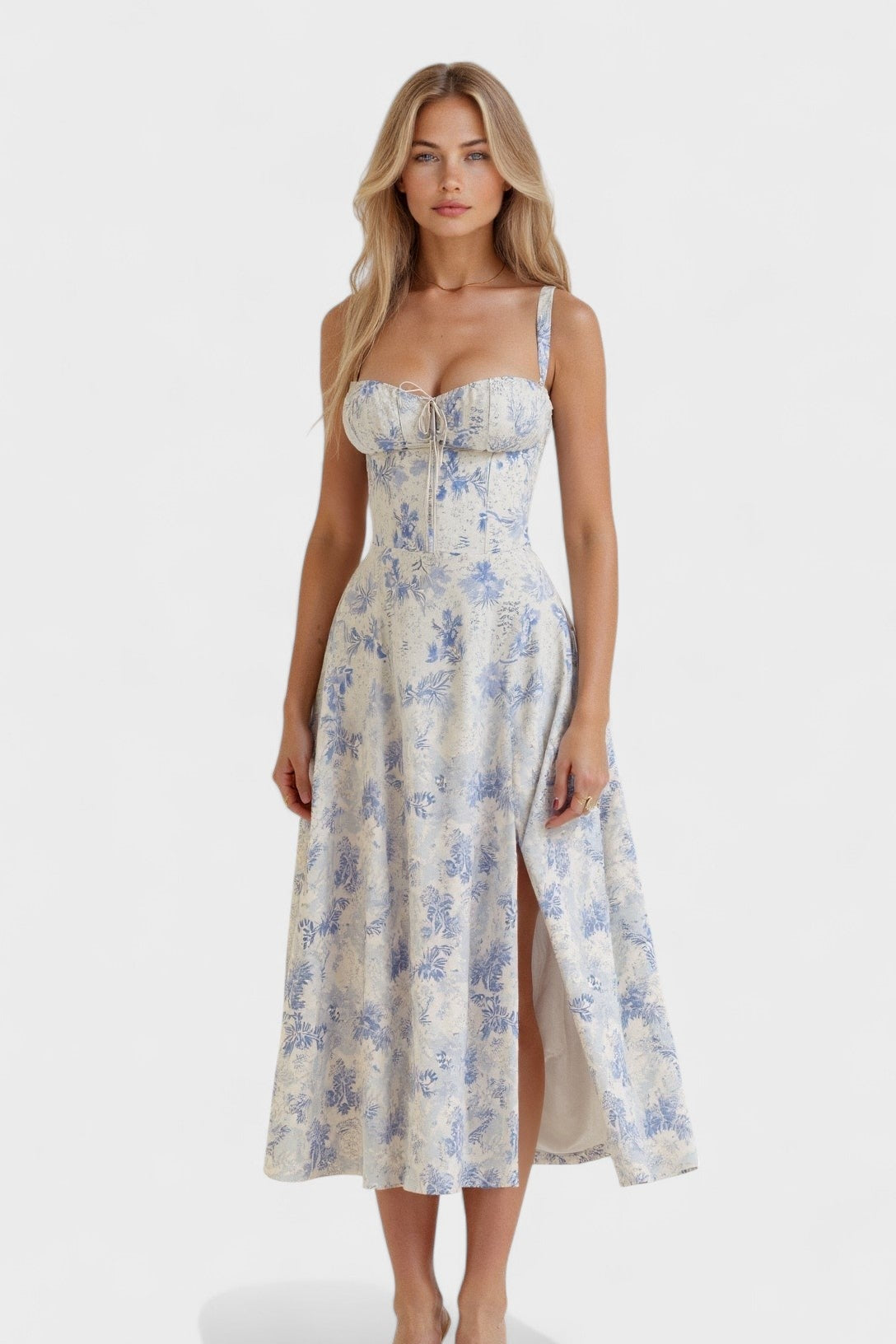 Carolina - Vestido Floral com Corpete Ajustado