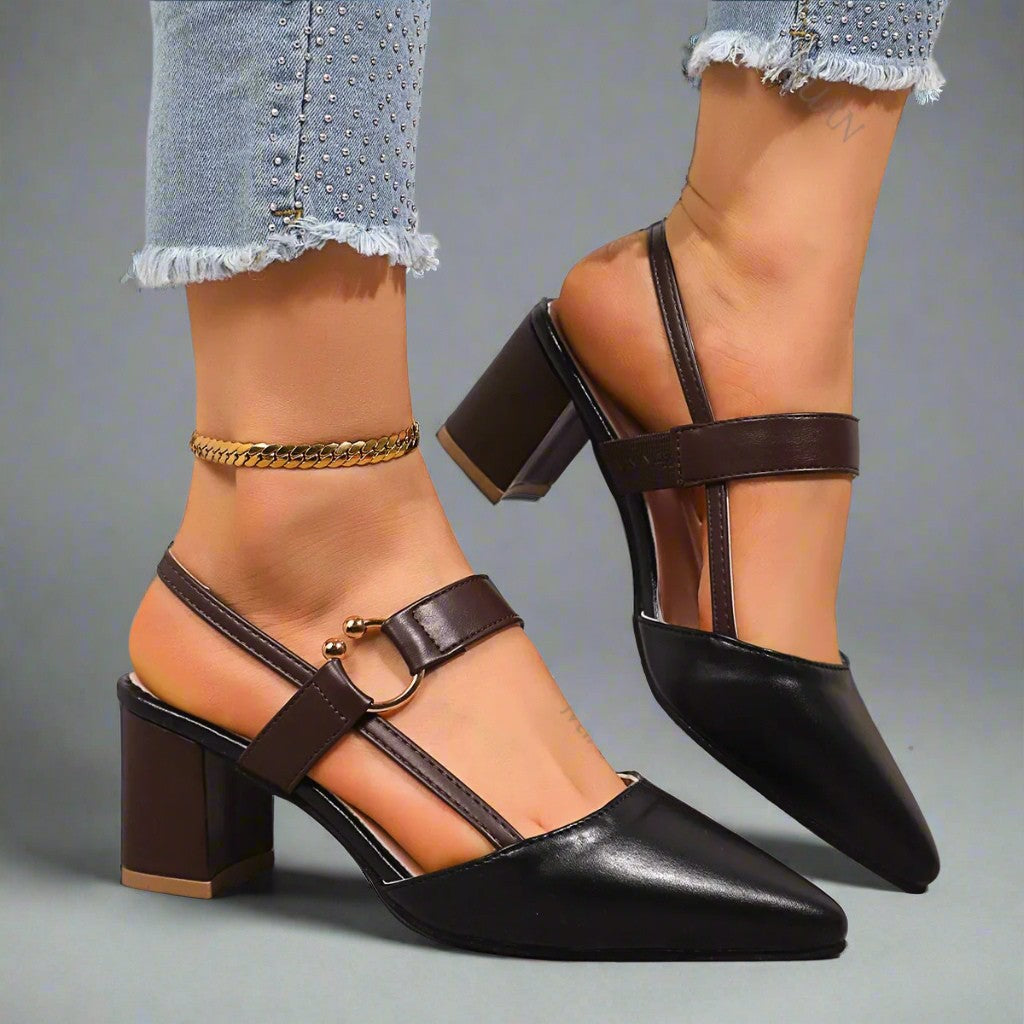 Fernanda – Sapatos Elegantes de Salto com Detalhe Dourado