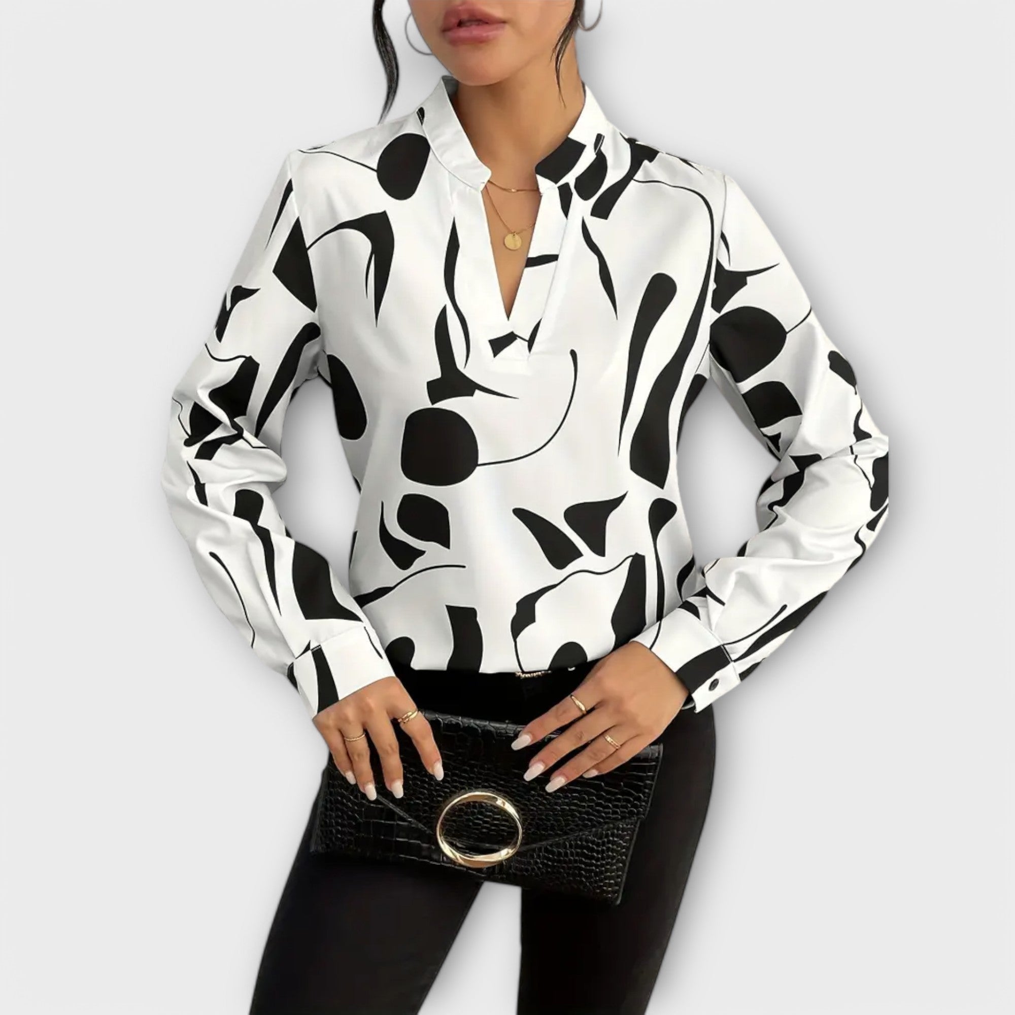 Joana - Blusa elegante de manga comprida com um decote pontiagudo