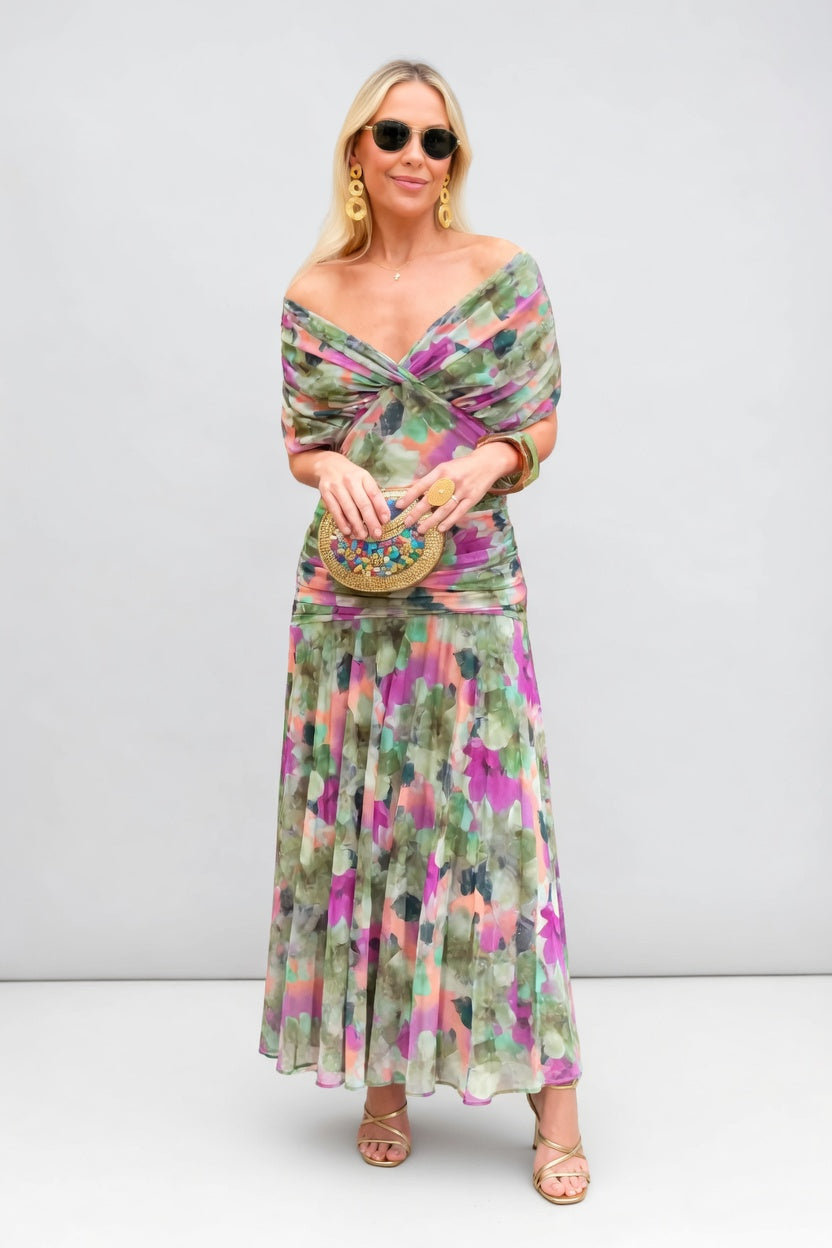 Floribela | Vestido Longo Floral com Decote em V