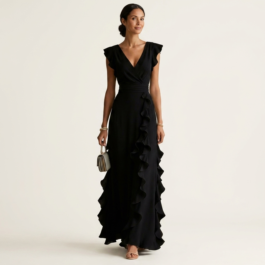 Sofia – Vestido Maxi Elegante com Folhos