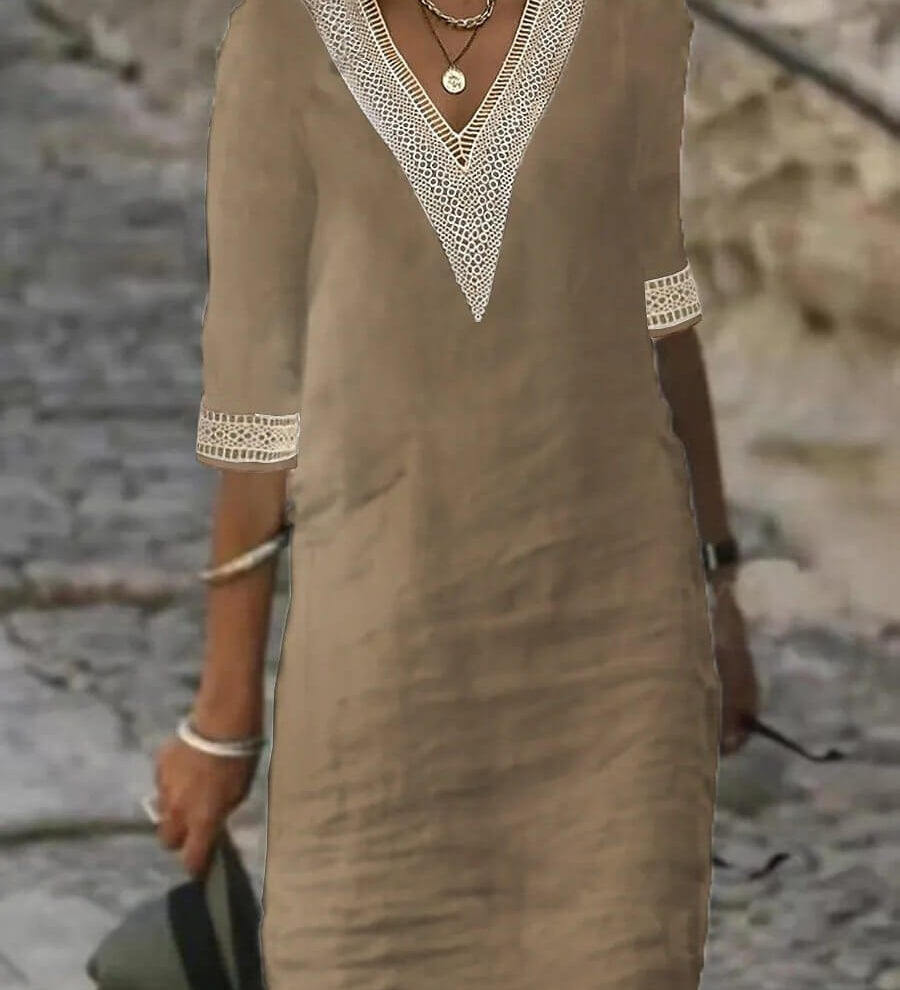 Camila - Vestido Casual de Algodão e Linho