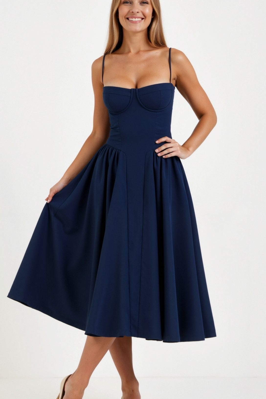 Odette Élégance | Vestido midi com corpete estruturado
