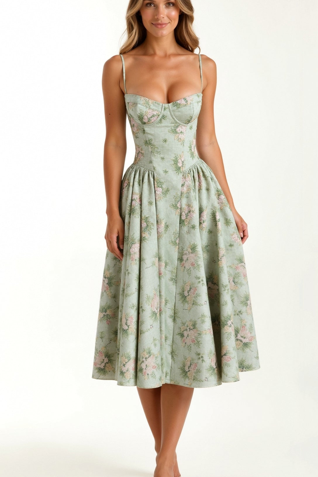 Odette Élégance | Vestido midi com corpete estruturado