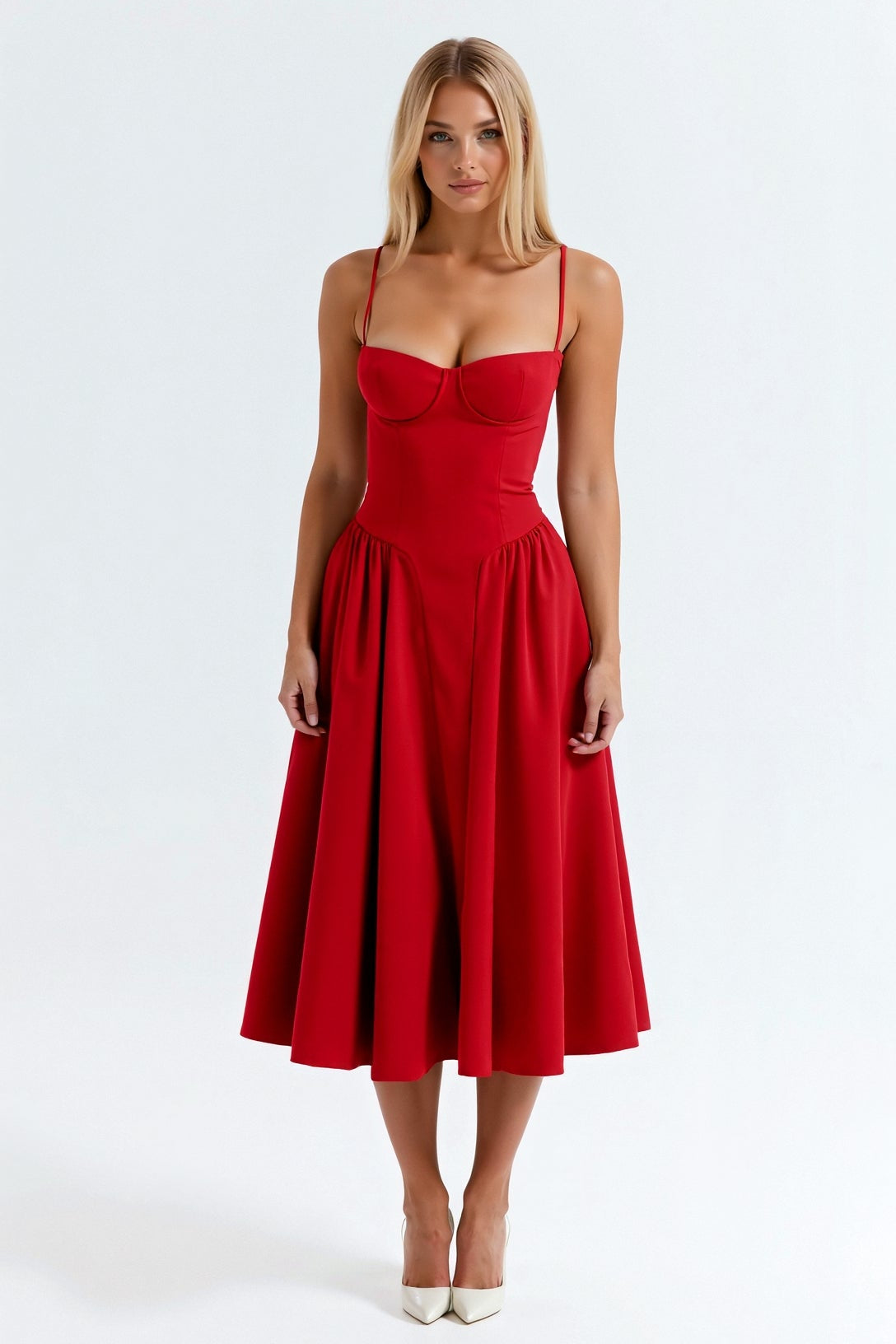 Odette Élégance | Vestido midi com corpete estruturado