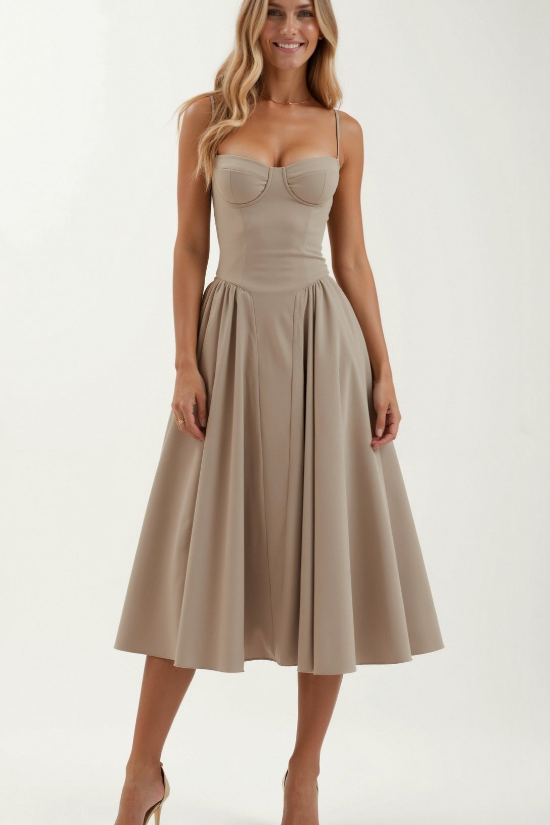 Odette Élégance | Vestido midi com corpete estruturado